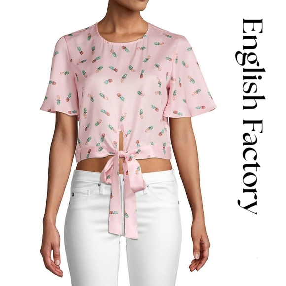 English Factory Tops - English Factory - Pineapple Daze Tie-Front Top - Size XSmall  Pink